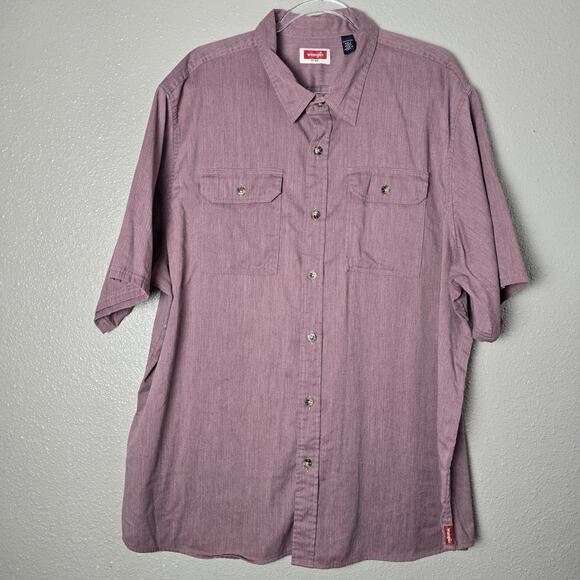 Wrangler Shirt Men's 2XL Solid Red Button Up Short Sleeve - Picture 1 of 7